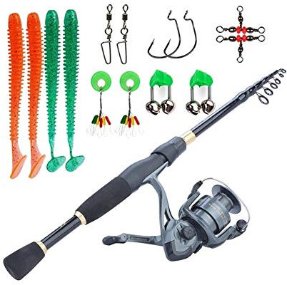 AMEEDA Allround Angelrute 1.8-2.4m Teleskop Angelrute Set Ultralight Gewicht Rod Spinnrolle mit Köder-Haken Zubehör Full Kits Einsteiger (Size : 1.8m Rod 2000 Reel)