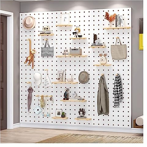 HJZALMI Wall Pegboard, Easy Installation Kitchen Hole Boards, 12mm Thick Wooden Pegboard, Workshop Organisation Hole Wall Board, For Craft Room Workbench(White,60x80cm)