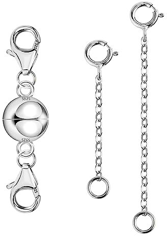 Extensión de cadena magnética de plata de ley 925 ALEXCRAFT con cierre magnético, cadena de extensión, cierre de mosquetón, cadena de extensión de 1 2 pulgadas