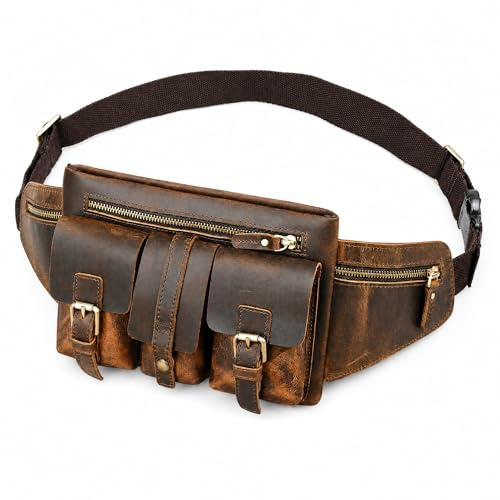 Handadsume Spessore Cavallo Pazzo Cuoio Escursionismo Equitazione Viaggio Outdoor Belt Bag Fanny Waist Pack Piccola Borsa Del Telefono Cellulare Per Gli Uomini Donne 380 (381 Marrone)