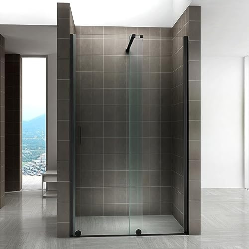 NAPOLI BLACK Porte de douche coulissante noire H 200 cm verre 8 mm transparent largeur 170 cm