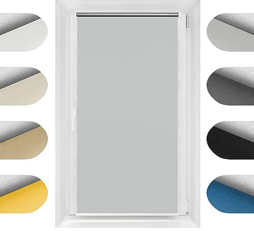 Birrke® Thermorollo ohne Bohren/mit Bohren 2in1 70x230 cm - Verdunklungsrollo für Hitzeschutz und Sonnenschutz - Fenster Verdunkelungsrollo - Einfache Montage Grau