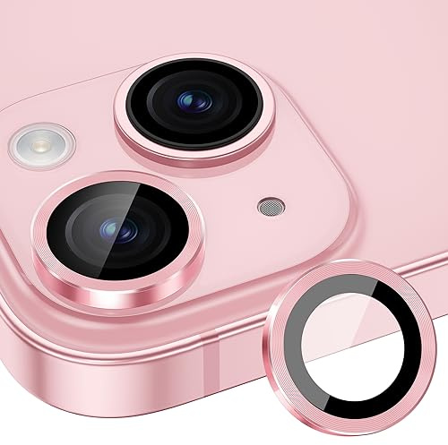 Xfilm Camera Lens Protector Compatible for iPhone 15/15 Plus, Individual Metal Ring 9H Hardness Scratchproof Protector, Stylish Accessories, Case Friendly (Pink) | Individual Metal, 9H Hardness, Scratch Resistant, Shockproof, Drop Protection, Case Friendly, Stylish Accessories