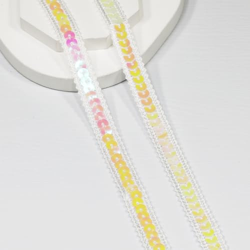 Länge 9 m, Breite 12 mm / 0,47 Zoll Weißes Paillettenband, für Nähen, DIY-Bastelarbeiten, Kostüme, Heimdekoration (Weiß-12mm)