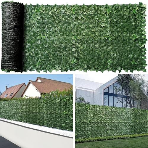 Recinzione per la privacy in finta edera, 150 x 248 cm, pannelli di recinzione artificiale con retro in rete, foglie di edera sintetica, decorazione per giardino, cortile, balcone (1 pezzo)