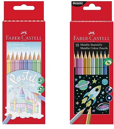 Faber-Castell 205068 - Set de crayons de couleur métalliques et pastels, 20 pièces, incassables, pour enfants et adultes