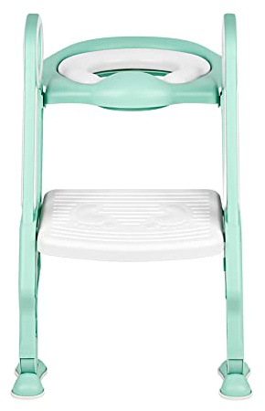 Riduttore Water Bambini Riduttore WC per Bambini con Scaletta Pieghevole per l'addestramento al Vasino,antiscivolo, resistente, design pieghevole e regolabile in altezza (Bianco + verde chiaro)