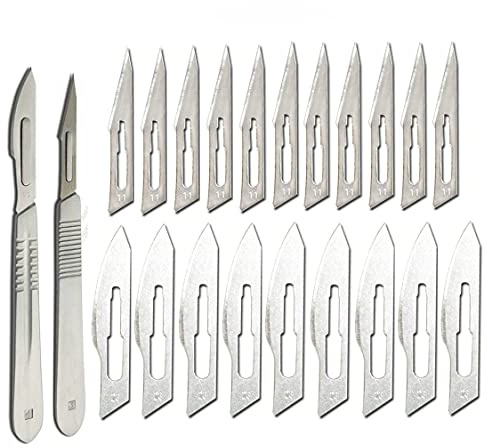 Modelcraft Tool Hobby Knife Set con n. 11 e 23 (10 ciascuno) Lame sterili per bisturi per materiali da taglio carta, pelle, arte fai da te, modellismo, dissezione, podologia, riparazione elettronica,