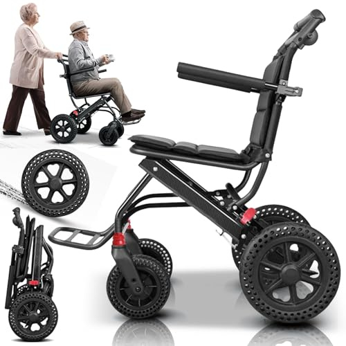 Bueuwe Rollstuhl faltbar leicht für die Wohnung, Schmaler Manueller Rollstuhl bis 150 kg mit Handbremse, Sitzbreite 43 cm, Ultraleicht Reiserollstuhl