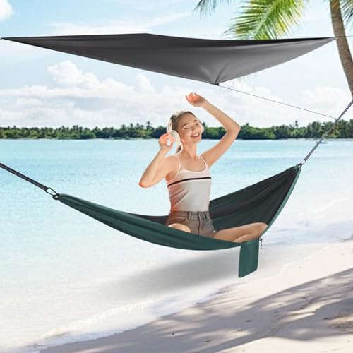 Hamaca para exteriores, hamaca de camping con mosquitera, tienda de campaña y lluvia para mochilero, senderismo, camping y viajes (verde negruzco)