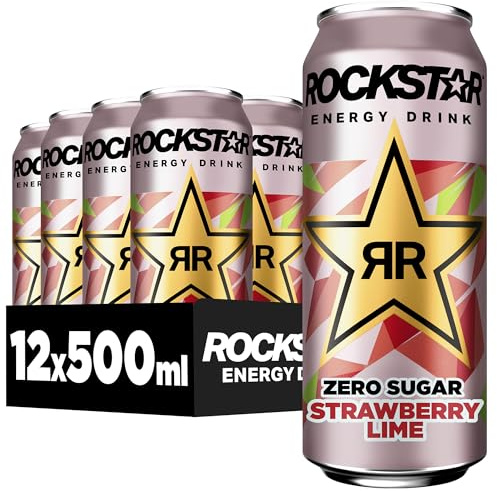 Rockstar Energy Drink Zero Sugar Strawberry Lime, 12x500ml – koffeinhaltig