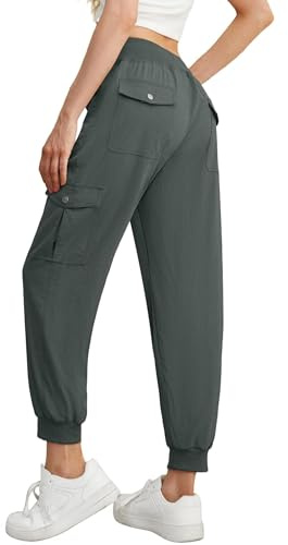 GRECERELLE Pantalones cargo casuales para caminar para mujer, pantalones de senderismo de verano para mujer, con cintura elástica, tobillos con puños y 6 bolsillos, ideales para ropa de calle al aire