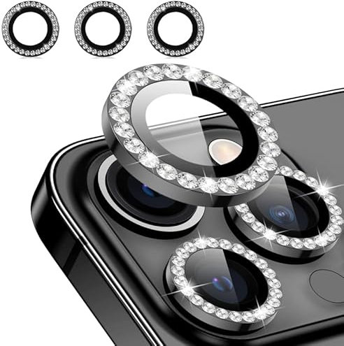 Protection Caméra iphone 14 Pro Max Protection Appareil Photo iphone 14 pro Couvercle D'Anneau Glitter Individuel en Métal et Verre Trempé 9H pour iPhone 14 Pro 6.1 / iPhone 14 Pro Max 6.7 (Noir)
