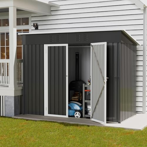 UDPATIO Capanno in metallo per esterni 246 x 121 x 181 cm, deposito da giardino, impermeabile per attrezzi, tosaerba, acciaio zincato con porta chiudibile a chiave per cortile, patio, Grigio Scuro