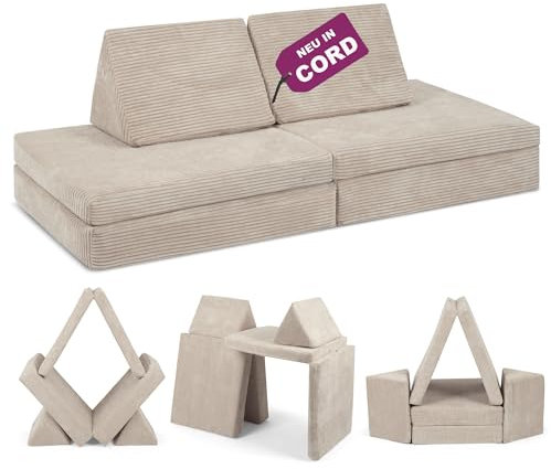Linodino® Spielsofa Cord | Kindersofa aus Schaumstoff Bausteine - Spielsofa für Kinder & Kuschelecke im Kinderzimmer | Kindercouch | Oeko-TEX 100 Zertifiziert | Elfenzauber Beige
