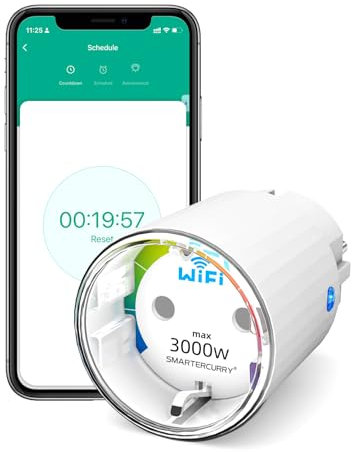 SMARTERCURRY Smart WLAN Steckdose Mini 13A mit Strommessung, Max 16A Zeitschaltuhr Steckdose, Kompatibel mit Alexa/Google Home, Kompaktes Design, Sprachsteuerung, APP Fernbedienung, 1 Stück