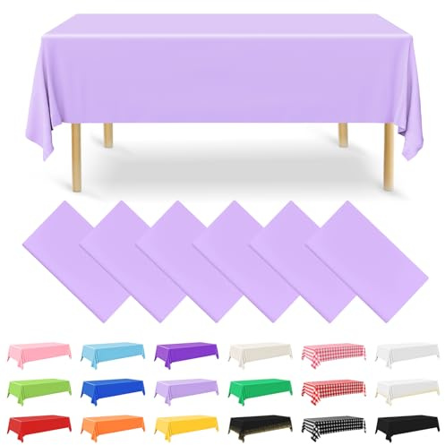 NACHLYNN Confezione da 6 tovaglie in plastica usa e getta, 137 x 274 cm, color lavanda, rettangolari, per feste, fidanzamenti, matrimoni, battesimi, compleanni, decorazioni