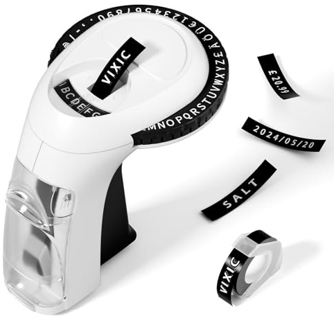 Vixic Embossing Label Maker Machine with Tape 3/8(9mm), Handheld 3D Inkless Vintage Embossed Labeler for Home Kitchen DIY, Portable Retro Emboss Label Printer, Black