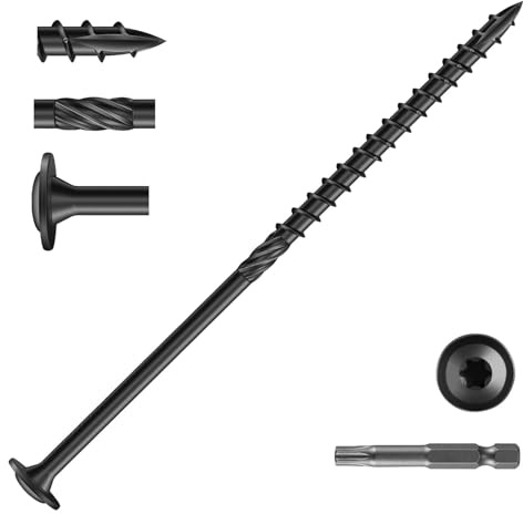 Dayalo 50 Stück Tellerkopfschrauben 6,3 x 150mm, Holzschrauben Torx Schwarz | Holzbauschrauben, Spanplattenschrauben, Konstruktionsschrauben Torx Schrauben mit Doppelspiralgewinde, mit Bit