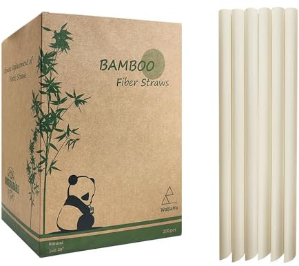 12mm Extra Large Cannucce Bamboo per Bubble Tea, 200 Pezzi Biodegradabili Cannucce in Fibra Bambù Jumbo Boba Cannucces per Smoothie, Cocktail, Bar, Frullati