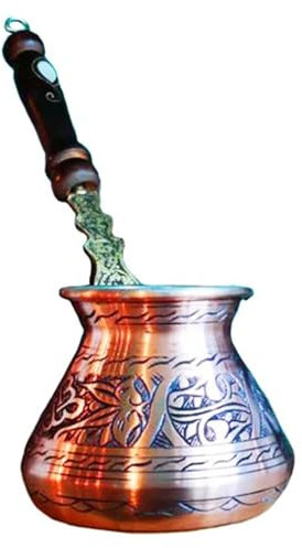 Cafetière Turque, cafetière sur cuisinière, avec poignée en Bois, cafetière en cuivre Antique fabriquée à la Main, Cadeaux de café Uniques pour Les Amateurs de café (270 ML)