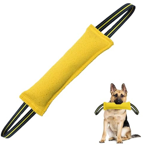 Euyaita Massaggiagengive cane 30 cm salsiccia morsa per cani con 2 manici giocattoli per cani da allenamento K9 Dummy giocattolo interattivo per cani motivatore cane resistente (giallo)