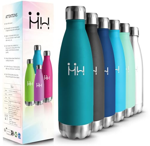 HoneyHolly Trinkflasche Edelstahl, Trinkflasche Kinder, 500ML BPA-frei, Thermosflasche, Wasserflasche Doppelwandig, Thermosflasche Kohlensäure Geeignet, Trinkflaschen Sport für Fitness, Gym, Fahrrad