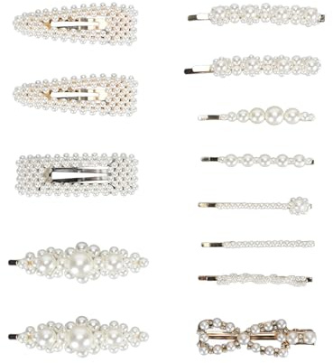 13 Stück Perlen-Haarspangen für Damen, Dekorativ, Elegante Geometrische Haarspangen, Ausgefallene Kopfbedeckungen mit Falschen Perlen, Braut-Haarnadeln, Modischer Haarschmuck für