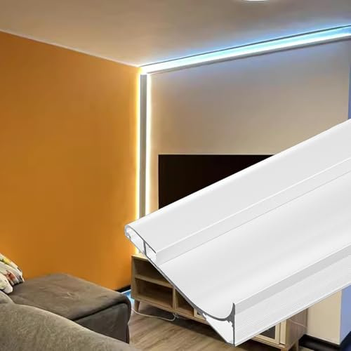 CHZDPP Gouttière LED Plinthe à LED avec adaptateurs d'angle, Moulure de couronnement à LED sans Bande LED, Canal à LED en Aluminium Facile à Installer pour Plafond/Mur/Sol(1.5m/59inch,H 6cm/2.4inch)