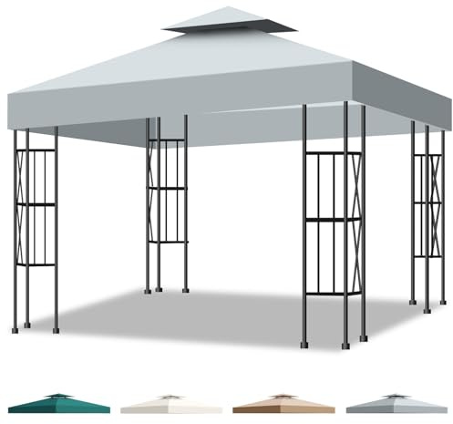 Inoamity Toit de Rechange 3x3m pour Pavillon de Jardin, Imperméable & Anti-UV Housse de Remplacement à Double Couche avec Ventilation, Couverture Amovible pour Jardin, Terrasse, Camping et Plage, Gris