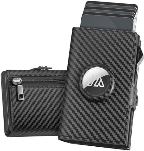 Manmaxim Airtag Portefeuille avec Portefeuille Pop-up Ultra Compact pour Homme pour 10 Cartes, 2 fenêtres d'identité et 10 Billets de Banque, Porte-Monnaie pour Homme avec Porte-Cartes RFID