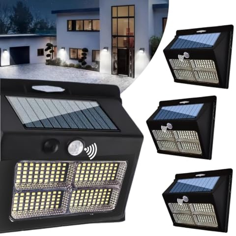 MONZER [4 Pièces] Lampe Solaire Extérieur, 180 LEDs 2000LM, Projecteur Solaire avec Éclairage à 240°, Lampe Murale Étanche IP65, 3 Modes, avec Détecteur de Mouvement, pour Jardin, Patio et Garage