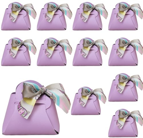 CALFOVERA 1 Pack Wiederverwendbare PU Leder Partygeschenkboxen Mit Griffband Lila Leckereien Süßigkeiten Verpackungstüten Mini Geschenktaschen Für Hochzeit Taufe Geburtstag Halloween Partydekoration