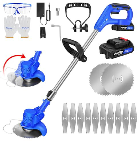 21V Grass Trimmer Telescopic Lightweight Grass Trimmer with 2x Battery, with 90° Head pivots Lawn Mower, Pruning Cutter Garden Tools,Cordless Strimmer 21V for Garden Clearing Weeds Flower Trees