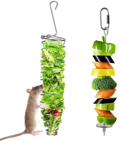 lasuroa 2pcs Rat Enrichment Toys, Zinc Alloy Rat Foraging Toy Chew-Proof Hanging Rodent Slow Feeder Food Basket Tool for Fruit & Vegetable Holder, Bunny, Birds, Mice Cage Accessories Puzzle Chew Toy
