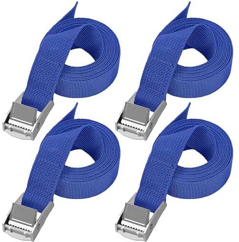 Sangles d'arrimage 2M - 4 Pièces Sangle Cliquet avec Boucles à Came Alliage Antirouille Réglable à Dégagement Rapide Sangle Arrimage pour Transport de Vélo Moto Bagage