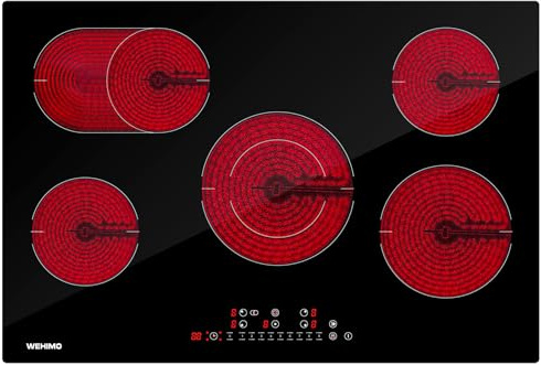 Wehimo -Placa Vitroceramica 5 Fuegos 9 niveles de Potencia,Control Táctil,Temporizador 99min, Dispositivo de Bloqueo de Seguridad,Indicador de Calor