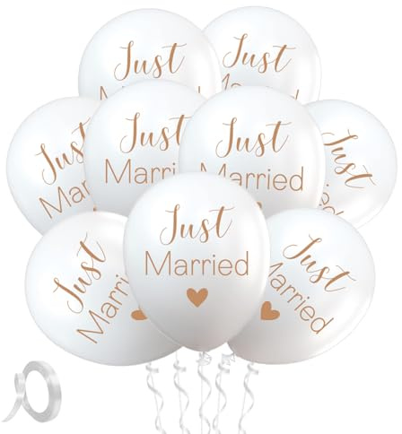 50 Stück Luftballons Hochzeit, Just Married Deko, Just Married Ballon, Hochzeitsballons Weiß, Deko Hochzeit für Standesamt Heiratsantrag Verlobung