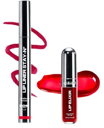Sacheu Lip Liner STAY-N Peel Off & Lip Elixir Duo, RED-Y OR NOT | Long-lasting & water-resistant lip stain, plus 3-in-1 balm infused with shea butter & vitamin E, vegan, cruelty-free