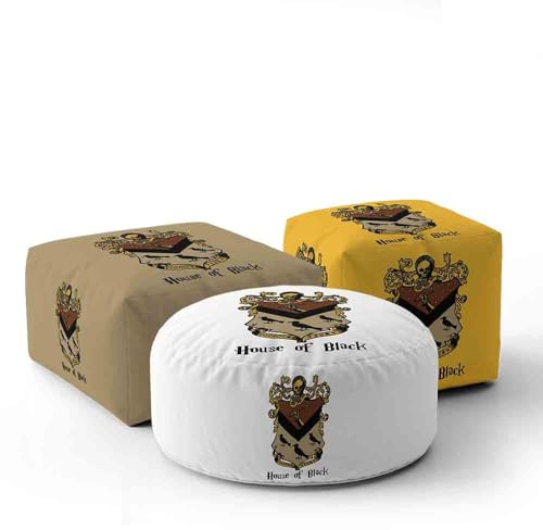 GIFTIMIZED Noble House of Black Pouffe Personalised Custom Background Colour Family Tree Inspired Design Gothic Style Seat Cube Pouffe Round Pouffe Low Seat