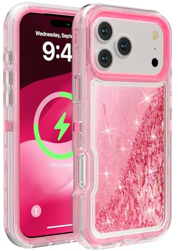 Compatibile con iPhone 13 Mini (colore: rosa) Custodia posteriore rigida in silicone antiurto a triplo strato glitterato