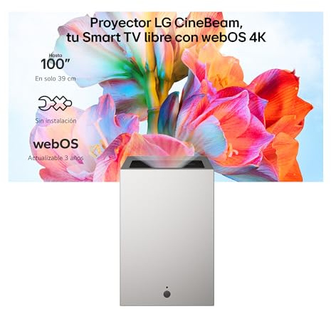 LG PU615U - Proyector CineBeam S, 4K UHD, 40 hasta 100, Smart TV con webOS, Tiro Ultra Corto, Láser RGB 500 Lúmenes, Dolby Atmos, HDMI eARC y USB-C
