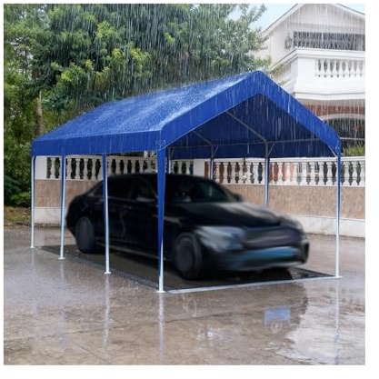 Outdoor Heavy Duty Carport Canopy All-Weather Carports Tent with Metal Frame for Tractor Truck RV SUV(Blue,9.8x19.6x6.5 ft)