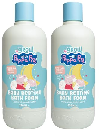 Peppa Pig Bedtime Bath Foam - 2x350ml - Chamomile, Coconut & Peach Bubble Bath & Baby Wash - Lavender & Chamomile Extract - Hypoallergenic & Dermatologically Approved - Tear-Free Formula