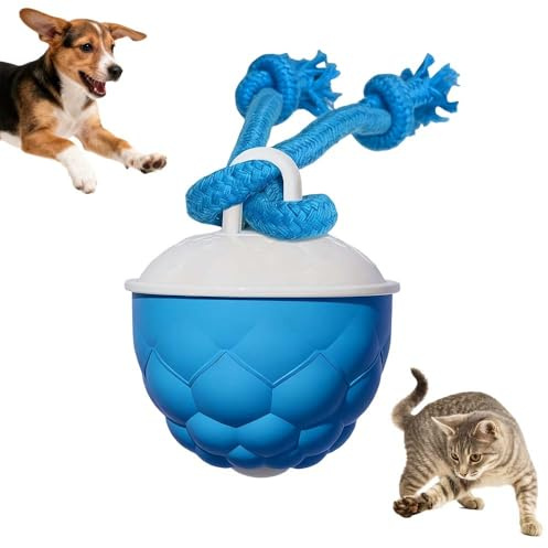 Hundespielzeug Ball, Smart Rolling Pet, Interaktiver Spielball für hunde Elektrisch, Mit Nylon Seil und USB Wiederaufladbarer, Hunde Intelligenzspielzeug für Hundeball und Katzenball (Blau)