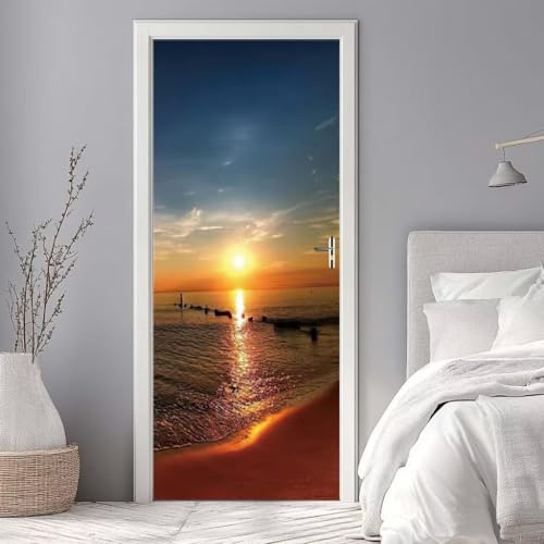 Türaufkleber 3D Türtapete Selbstklebend 86x200cm Türposter Folie für Türen Meer Sonnenuntergang Fototapete Türfolie Poster Tapete Abnehmbar Wasserdichte Türbilder Tür Tattoo für Zuhause Dekor -DS2665