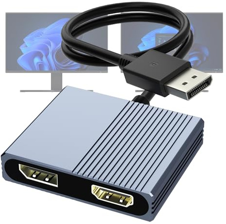 DisplayPort to HDMI and DisplayPort Adapter, 4K@60Hz Dual Monitor Adapter, DP to HDMI/Display Port Splitter 1 in 2 out Extended Display, DisplayPort MST Hub for Desktop Laptop Graphic Card