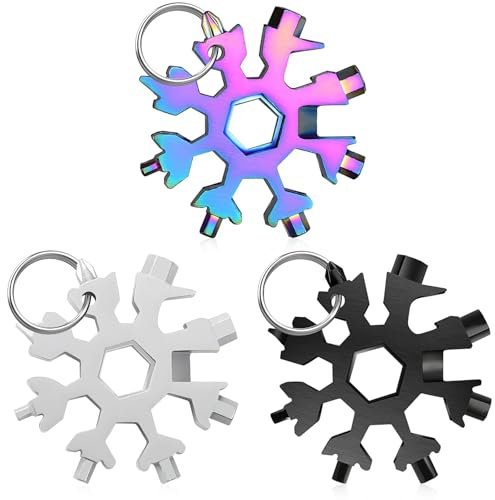 Cossaot 3 Piezas Multiherramienta de Copo de Nieve 18 en 1, Portátil Llavero Copo de Nieve Herramienta, Llavero Multiusos, Multiherramienta para Camping, Aventuras al Aire Libre