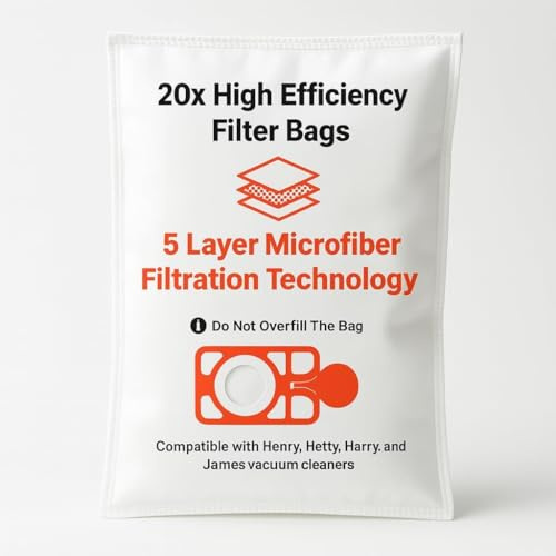 Compatible Henry Hoover Bags 20 Pack – Premium Vacuum Henry Bags Compatible with Henry, Hetty & Numatic Models | Fits HVR200, NV200, NV225 | Strong Pet Hair & Dust Filtration for Cleaner Home.