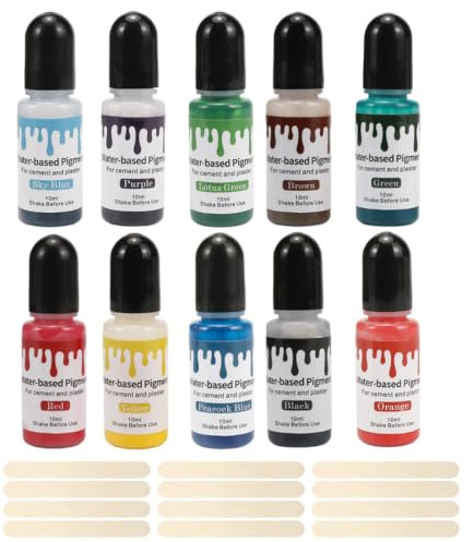 Pigmenti a Base d'Acqua 12 Colori Liquidi 10ml, Set di colori liquidi concentrati per intonaco di calcestruzzo, Decorazioni Creative, per Gesso Cemento Polvere di Ceramica, da Colata Artigianato DIY